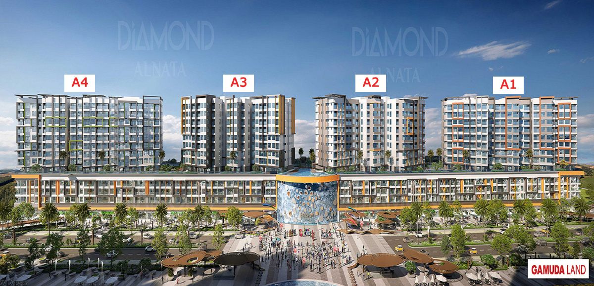 Quy m&ocirc; Diamond Alnata gồm 4 to&agrave; th&aacute;p, 3 tầng Sky-Linked Villa, 1 tầng Shophouse